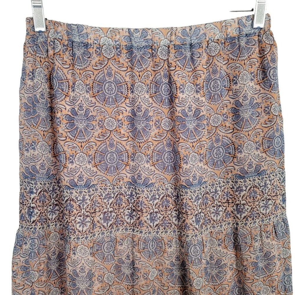 Joie Size S Skirt Silk Tiered Flowy Pastel Floral Lined Maxi Long Peach Blue - Picture 5 of 8